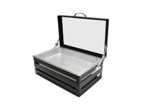 Black Full Size Metal Crate Chafer Stand with Self-Closing Lid