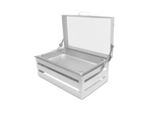 White Full Size Metal Crate Chafer Stand with Self-Closing Lid